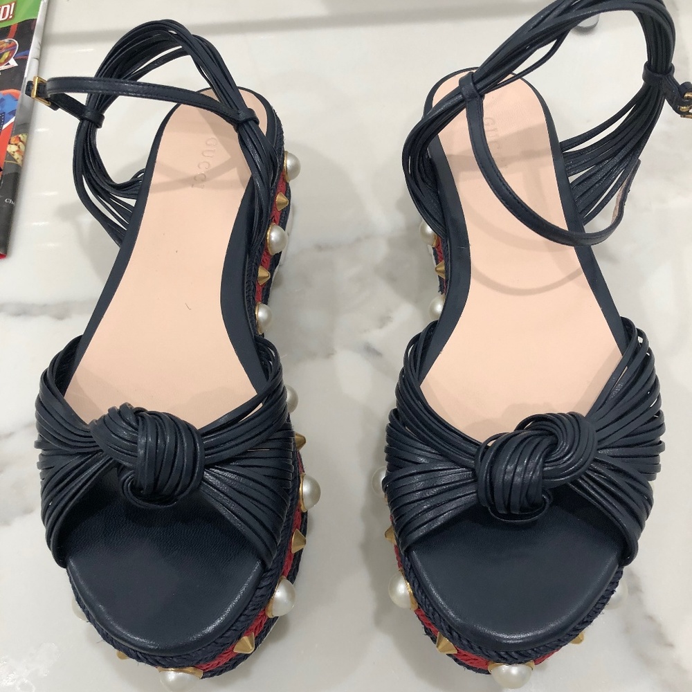 Gucci Strappy Studded & Pearl Sandals